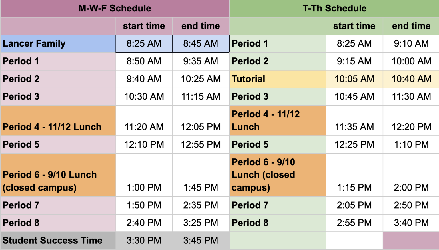 Abraham Lincoln High School » InSchool Policies & Bell Schedule
